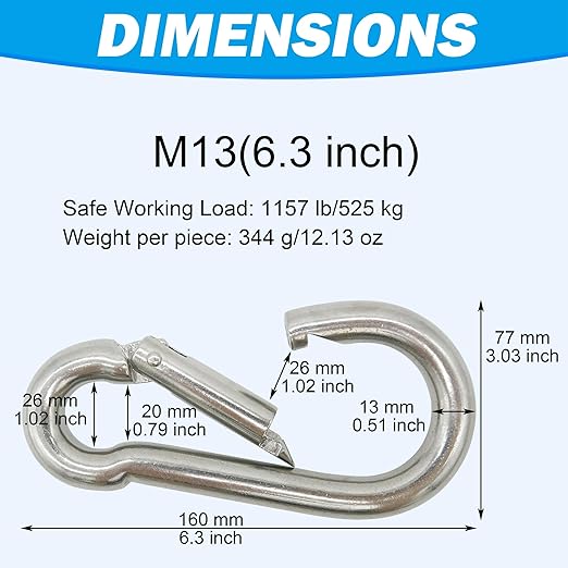 304 Stainless Steel Carabiners -6.3 inch Heavy Duty, Durable & Rust-Free Clips - Image 3