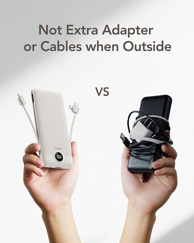 VEGER Portable Charger with Built-in AC Plug and Cables, All in One 10000mAh - Image 7