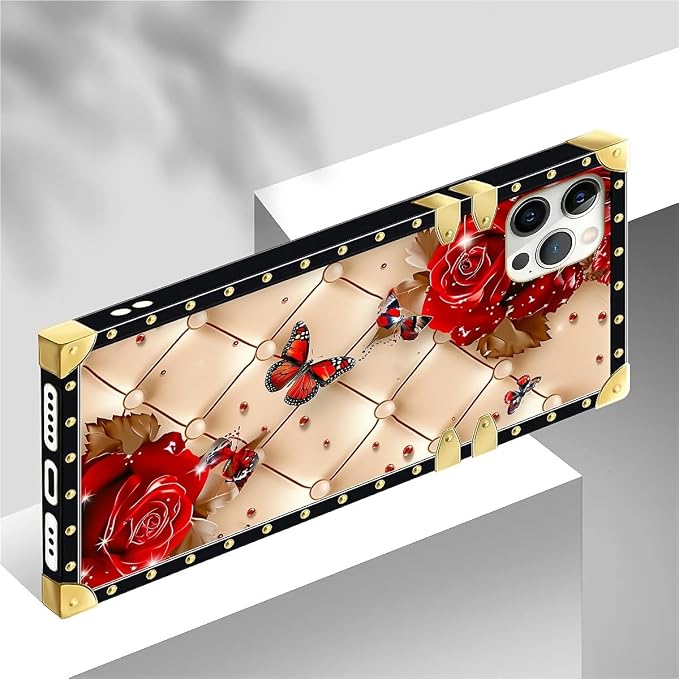 Compatible with iPhone 12 12 Pro Case, Shining Red Rose Butterfly Leather - Image 4