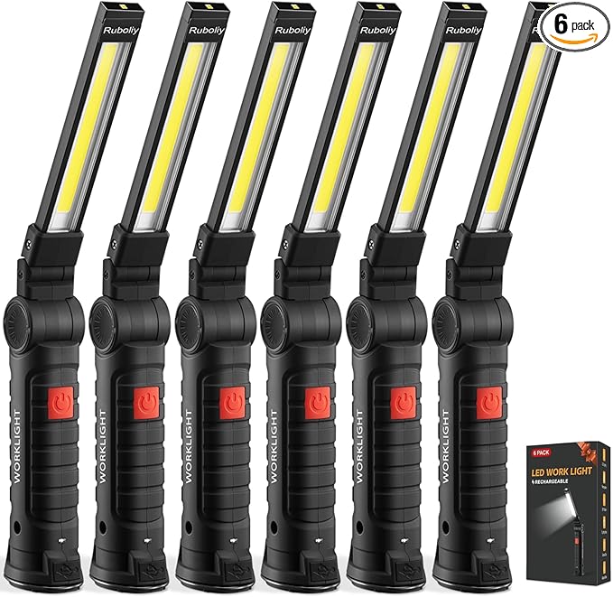 Magnetic Work Light 6Pack, Rechargeable LED Work Light by RuboliyLightyourwayahead