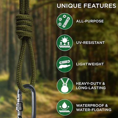 TECEUM Rope – 90 Feet x 1/4 Inch – Army Green – Strong All-Purpose Utility Rope - Image 4
