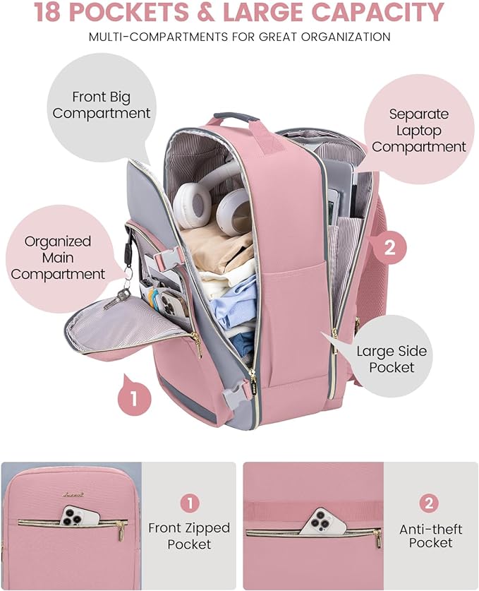 LOVEVOOK 40L Travel Backpack for Women & Men, Airline Approved Carry On Luggage - Image 3