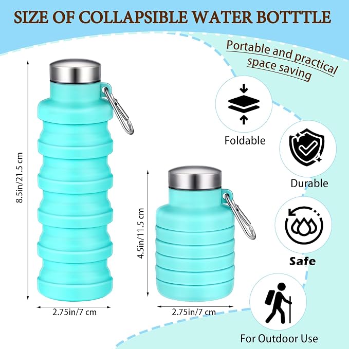Baderke 2 Pcs Collapsible Water Bottles 17oz Silicone Travel Foldable Portable - Image 2
