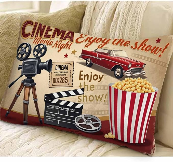 EKOBLA Throw Pillow Case 12x20 Inch Cinema Retro Poster Letters Movie Night - Image 3