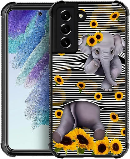 for Samsung Galaxy S22 Plus Case, Cute Little Elephant Sunflower White Line Art by FKBRCL4U