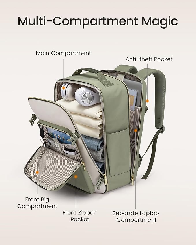 LOVEVOOK 40L Travel Backpack for Women & Men, Airline Approved Carry On Luggage - Image 3