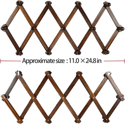 AMAPON Accordion Style Expandable Wall Wooden Coat Rack 13 Hooks Hang Hats - Image 3