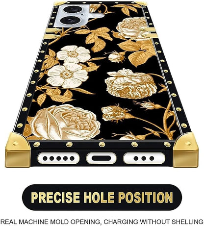 Compatible with iPhone 16 Plus Case, Blooming Rose Golden Flower Luxury Golden - Image 4