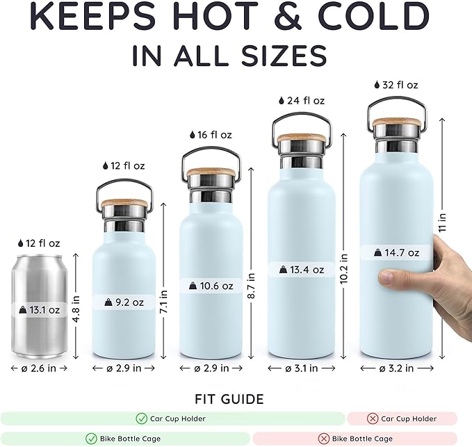 Bambaw 12 oz Insulated Water Bottle, Water Bottle Stainless Steel, Small Size - Image 5