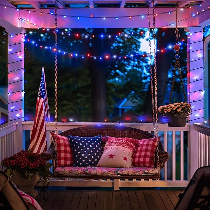 JMEXSUSS 2 Pack Red White and Blue Solar Lights, 200LED 75.5ft Patriot Solar - Image 2