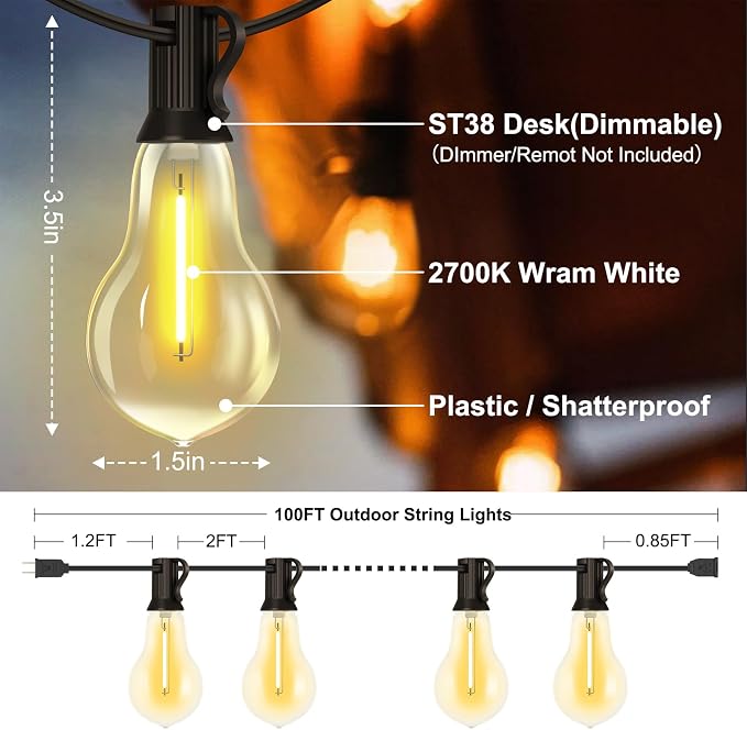 100FT LED Outdoor String Lights - Image 6