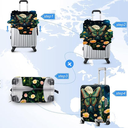 Moonlit Butterfly Flower MothTravel Luggage Cover -Stretchable Airplane - Image 6