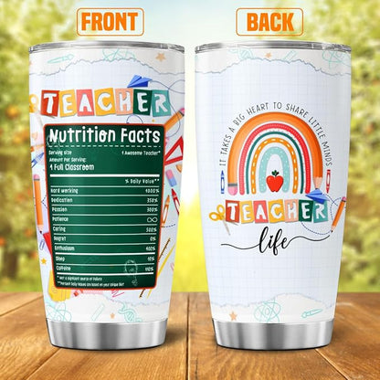 Teacher Appreciation Gift for Women, Cute Rainbow Design Stainless Steel Tumbler - Image 2