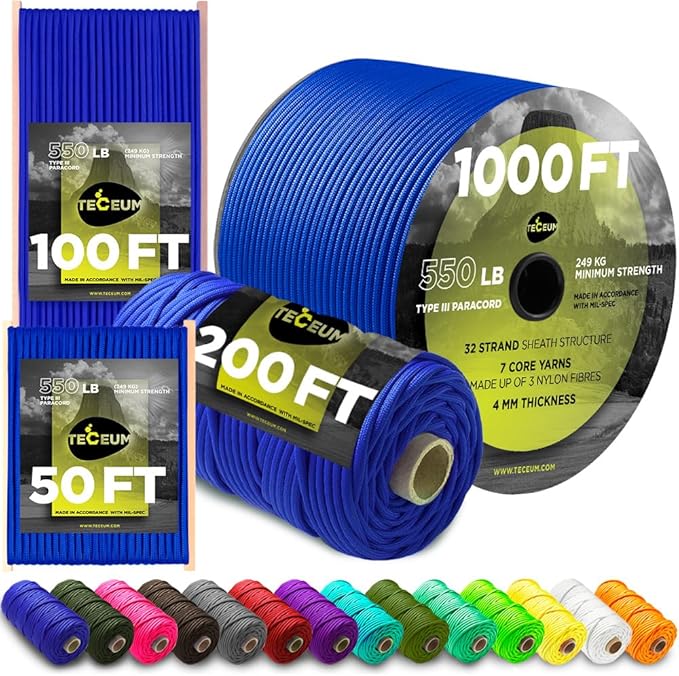 TECEUM Reflective Paracord Rope 1000 – 1000ft/200ft/100ft/50ft – 40+ Colors – by TECEUM