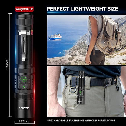 RECHOO Flashlights USB Rechargeable 2 Pack Double Switch S3000L LED Tactical - Image 5
