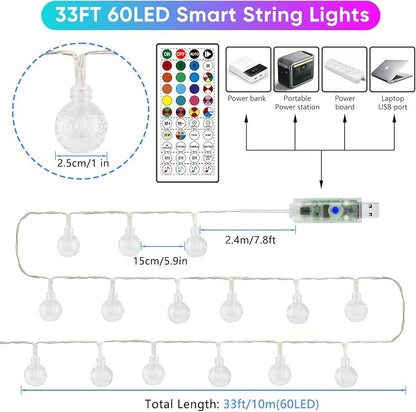 OMIKA Color Changing String Lights USB Powered, 33FT 60LED APP Control Fairy - Image 6