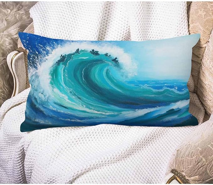 EKOBLA Sea Wave Lumber Pillow Cases Watercolor Painting Ocean Storm Landscape by EKOBLA