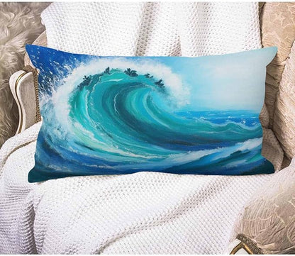 EKOBLA Sea Wave Lumber Pillow Cases Watercolor Painting Ocean Storm Landscape by EKOBLA