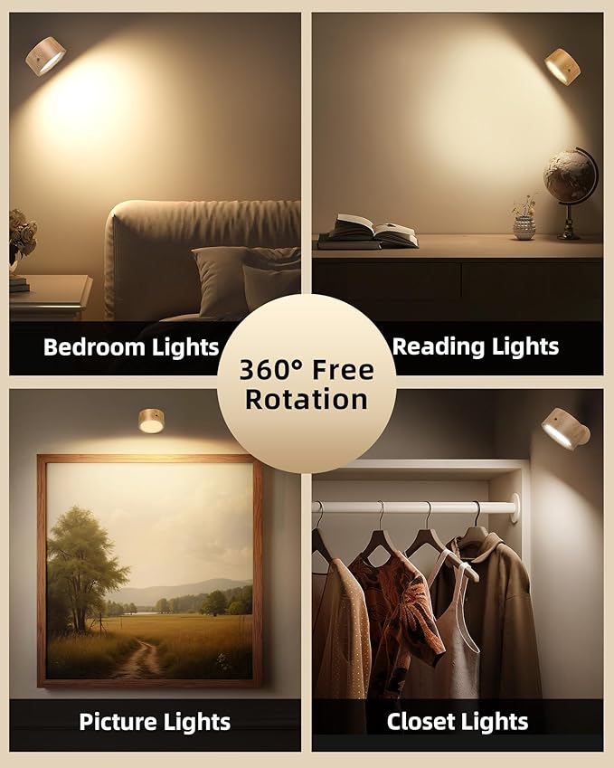 LED Wall Mounted Lights, Rechargeable Wall Sconce Lamps, 3 Color Temps & Remote - Image 5