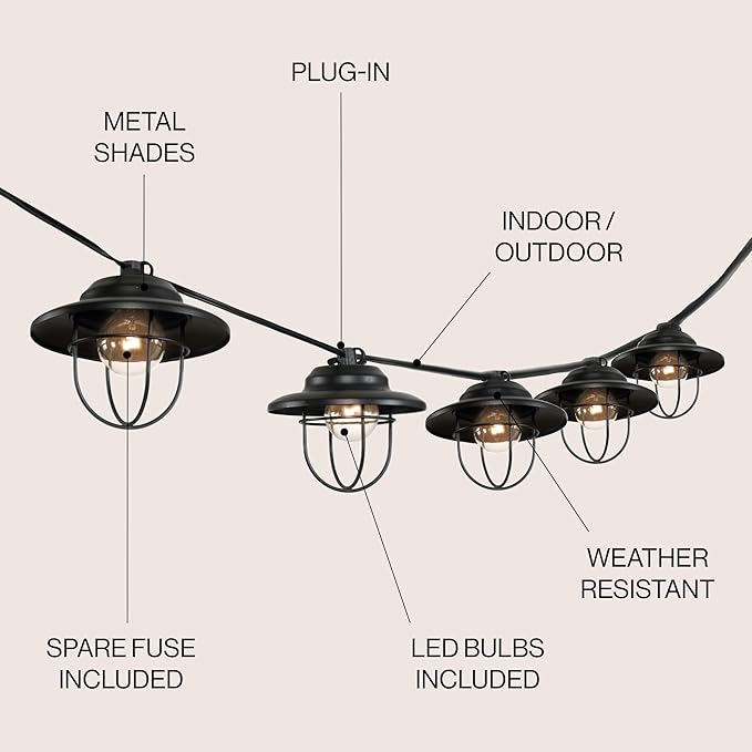 JONATHAN Y 10' Black 10-Light Rustic Farmhouse LED String Lights - Image 3