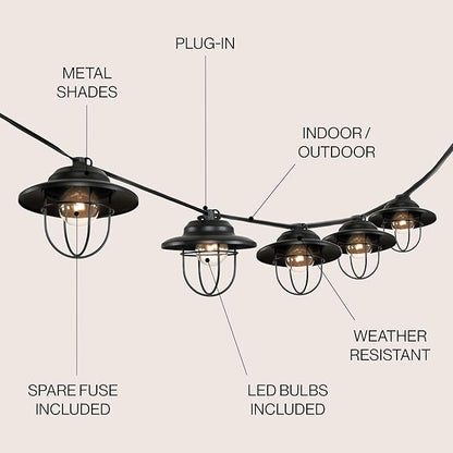JONATHAN Y 10' Black 10-Light Rustic Farmhouse LED String Lights - Image 3
