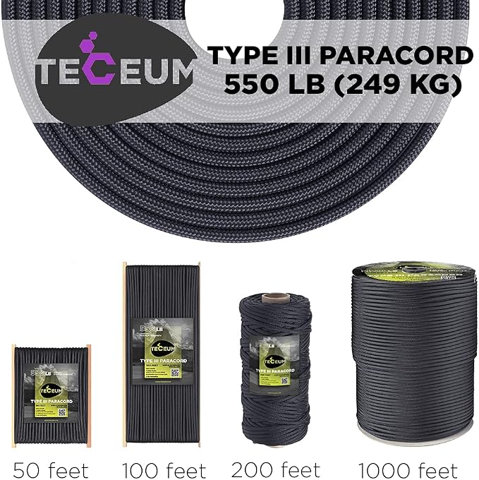 TECEUM Reflective Paracord Rope 1000 – 1000ft/200ft/100ft/50ft – 40+ Colors – - Image 9