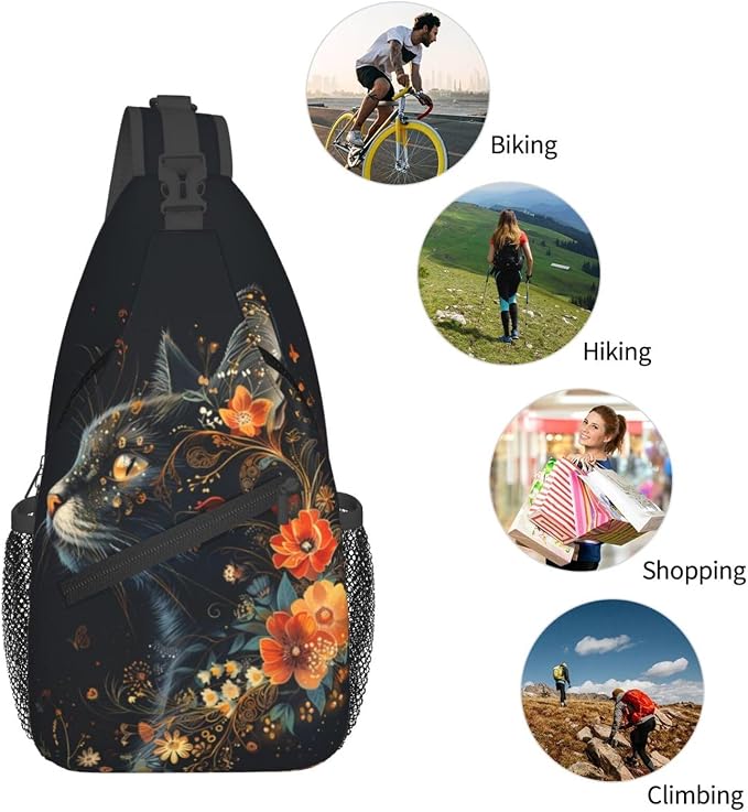Black Cat Sling Bag For Women Men Halloween Backpack Crossbody Cat - Image 6