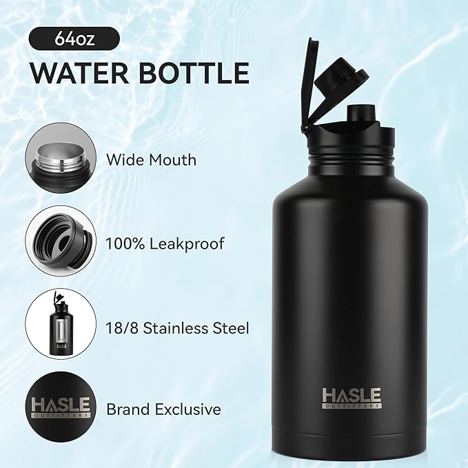 HASLE OUTFITTERS Half Gallon Insulated Water Bottles 64 oz, Stainless Steel - Image 2