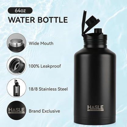 HASLE OUTFITTERS Half Gallon Insulated Water Bottles 64 oz, Stainless Steel - Image 2