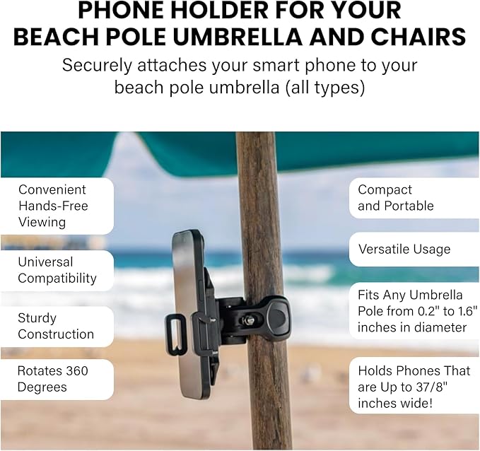 Beach Umbrella & Chair Phone Holder – Universal Clamp - Image 5