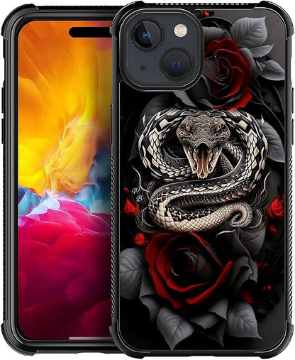 for iPhone 15 Plus Case, Entwined Rose Snake Pattern Graphic Design Girl Boy by FKBRCL4U