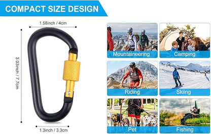 10 Pack Aluminum D Ring Key Rings Hiking Clips Locking Carabiner - Image 2