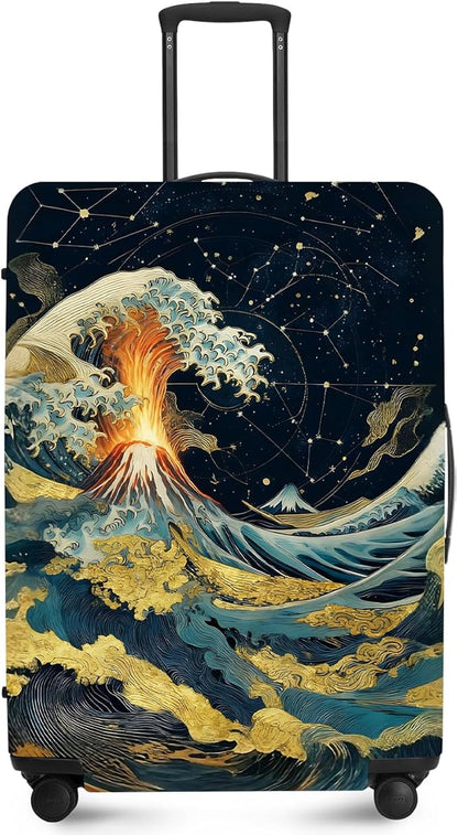ANNA QUEEN Ocean Waves Travel Luggage Cover -Stretchable Airplane Suitcase by ANNAQUEEN