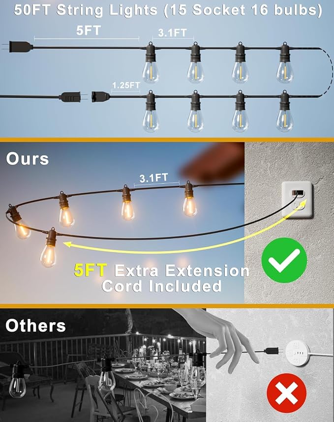 50FT LED Outdoor String Lights - Image 3