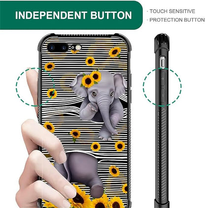 Case for iPhone 7 Plus/8 Plus, Cute Little Elephant Sunflower White Line Art - Image 6