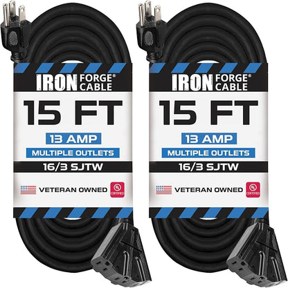 Iron Forge Cable 2 Pack 15 Ft Black Extension Cord by IronForgeCable