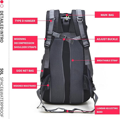 Bseash 50L Hiking Backpack, Water Resistant Lightweight Outdoor Sport Daypack - Image 7