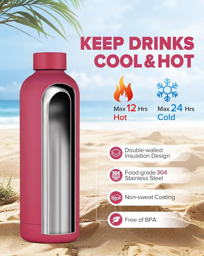 Insulated Water Bottle with Lid, 25 oz Reusable Leak-Proof Metal Stainless - Image 2