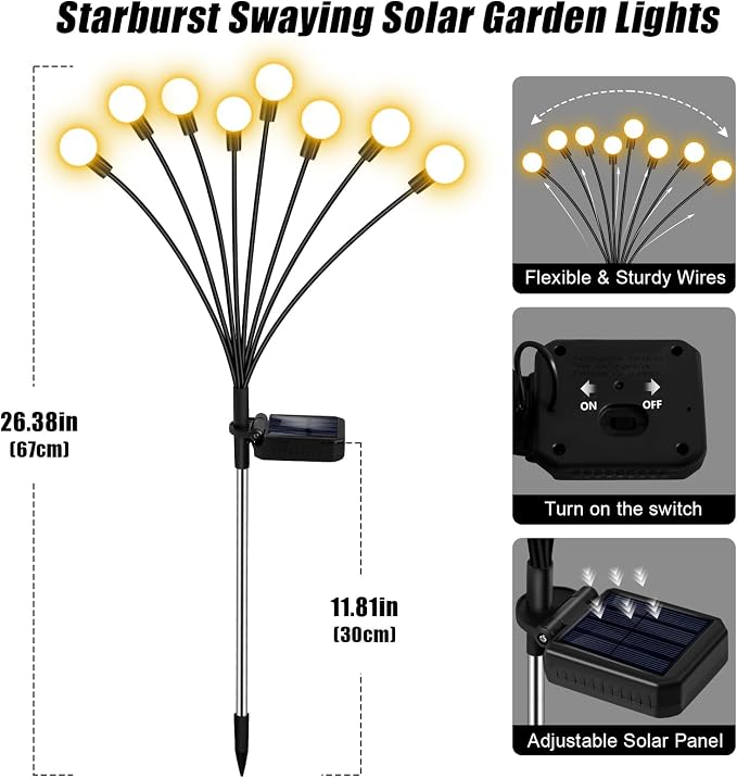 ZFNN Solar Firefly Lights 16 LED Swaying Outdoor Waterproof Decorative Lights - Image 6