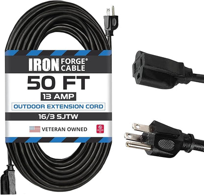 Iron Forge Cable Black Outdoor Extension Cord 50 ft, 50 Foot Outdoor Extension by IronForgeCable