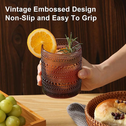 ZMOWIPDL Vintage Glassware Drinking Glasses Set of 12, Embossed Water Tumbler - Image 5