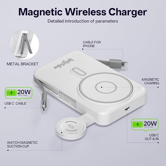 Magnetic Portable Charger Built-in Cables, 10000mAh Fast Charging Wireless - Image 6