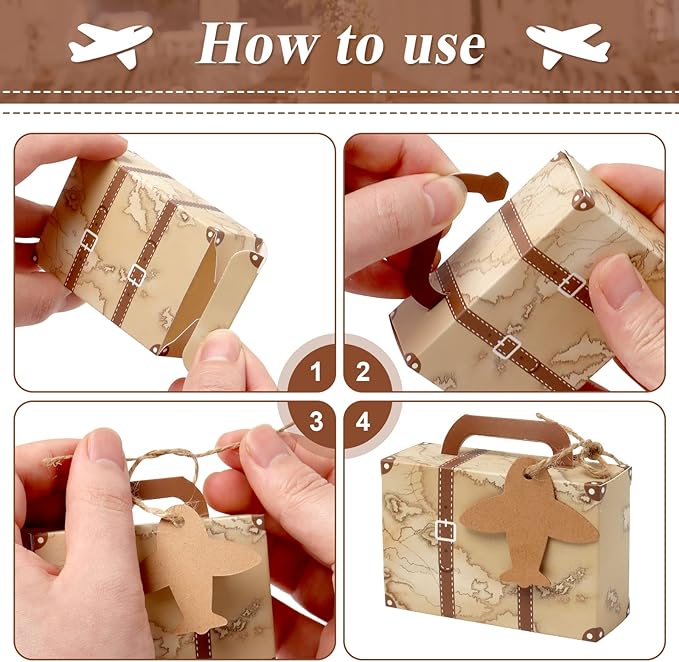 50Pcs Party Favor Candy Box, Vintage Mini Suitcase Favor Box, Kraft Paper - Image 3