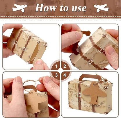 50Pcs Party Favor Candy Box, Vintage Mini Suitcase Favor Box, Kraft Paper - Image 3