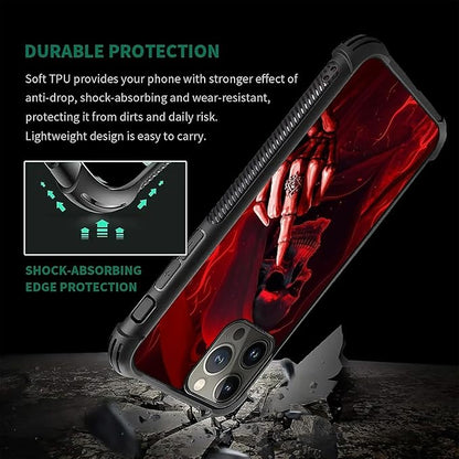 for iPhone 16 Pro Case, Gestures Funny Skull Pattern Graphic Design Girl Boy - Image 7