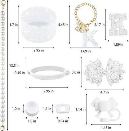 9PCS White for Stanley Cup Accessories Set Bling Initials Bow Charms for - Image 3