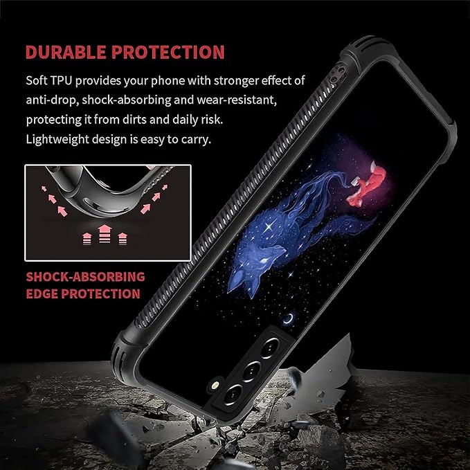 for Samsung Galaxy S21 Plus Case, Galaxy Fox Wolf Pattern Graphic Design Girl - Image 2