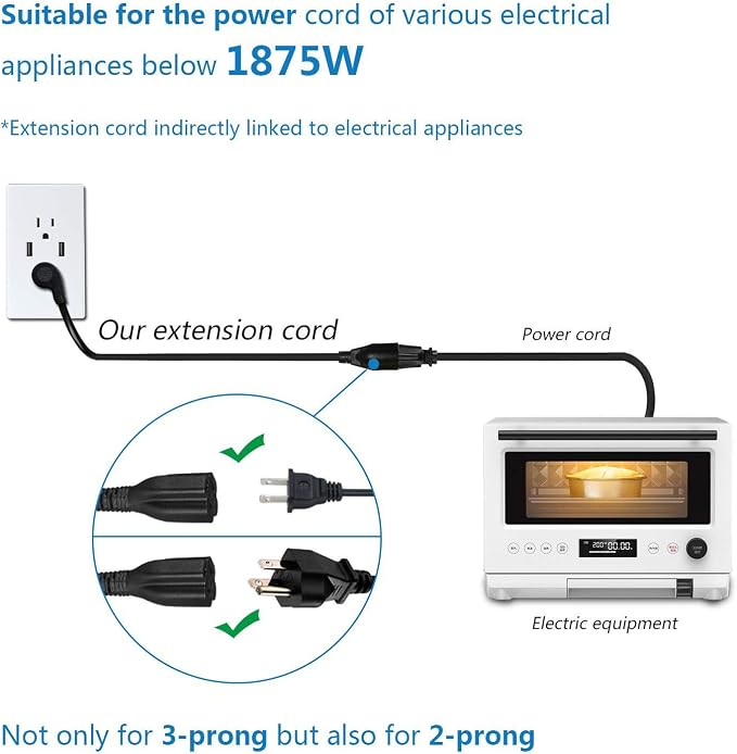FIRMERST 1875W 15 Feet Extension Cord 14 AWG 15A Flat Plug Black - Image 7