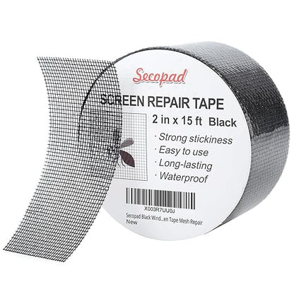 Secopad Black Window Screen Repair Tape, 2 in X 15 FT Screen Repair Kit by Secopad