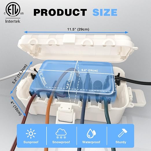 Flemoon Medium Outdoor Electrical Box, IP54 Waterproof Extension Cord Cover w/6 - Image 3